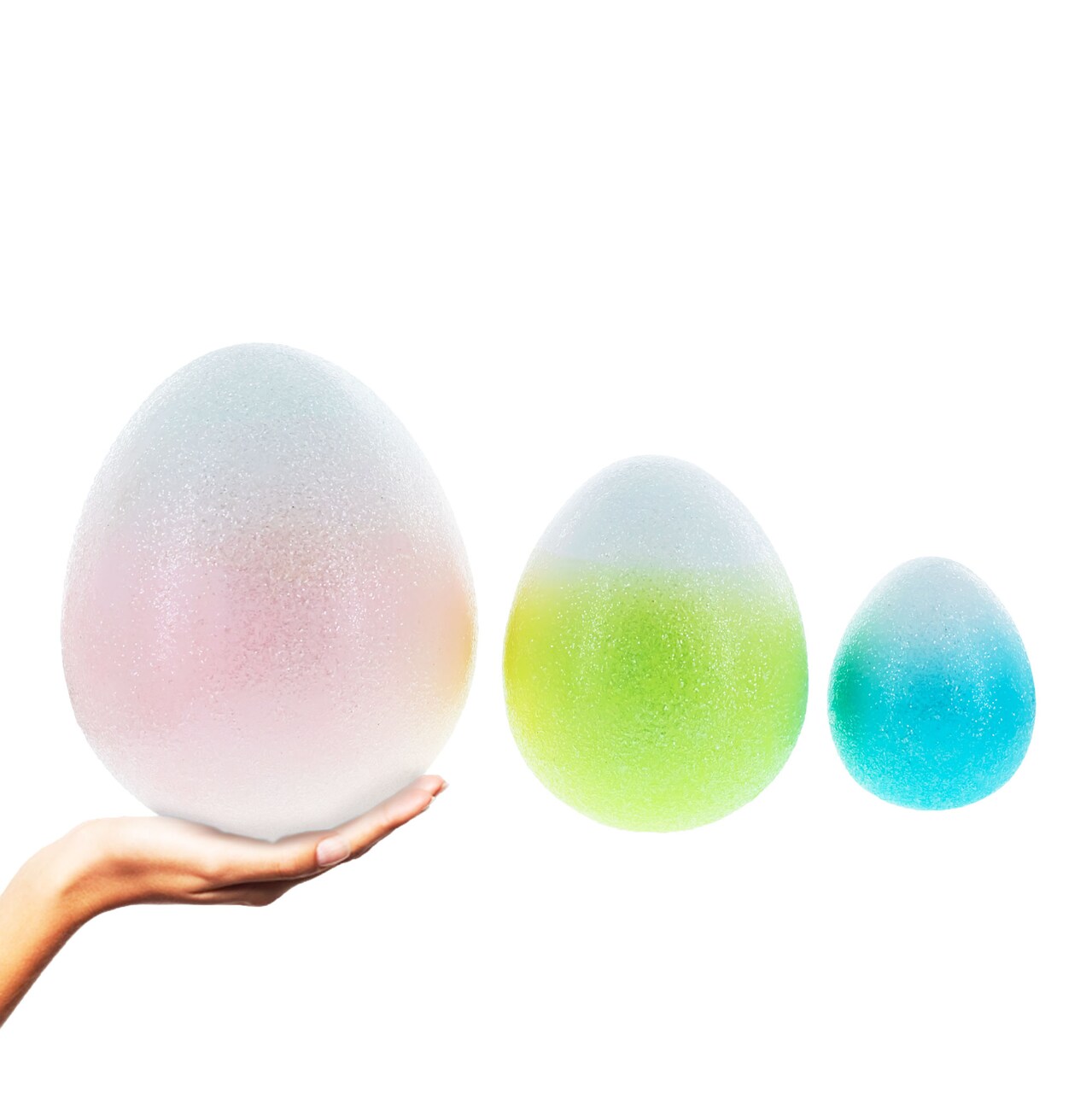Set of 3 Gradient Jumbo Easter Eggs With Pastel Finish 8 Inches Tall